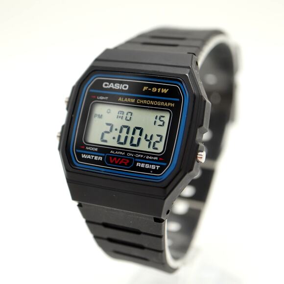 Casio Classic Digital F-91W Black Watch 34mm Dial Alarm Chrono w New Battery - Picture 1 of 13